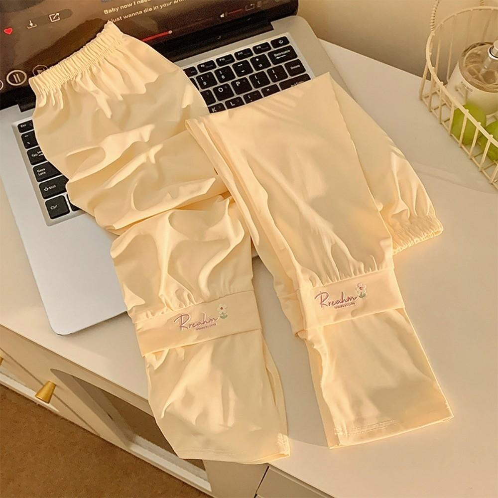 Loose Long Ice Silk Sleeves Flower Embroidered Cycling Gloves Sunscreen Arm Covers  Summer