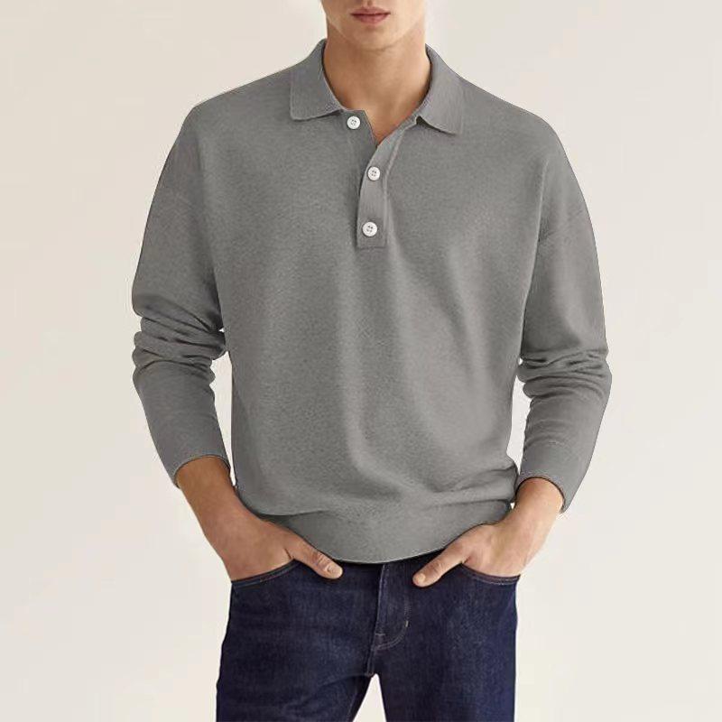 2024 Autumn Men's V-Neck Button Long Sleeve Casual Polo Shirt