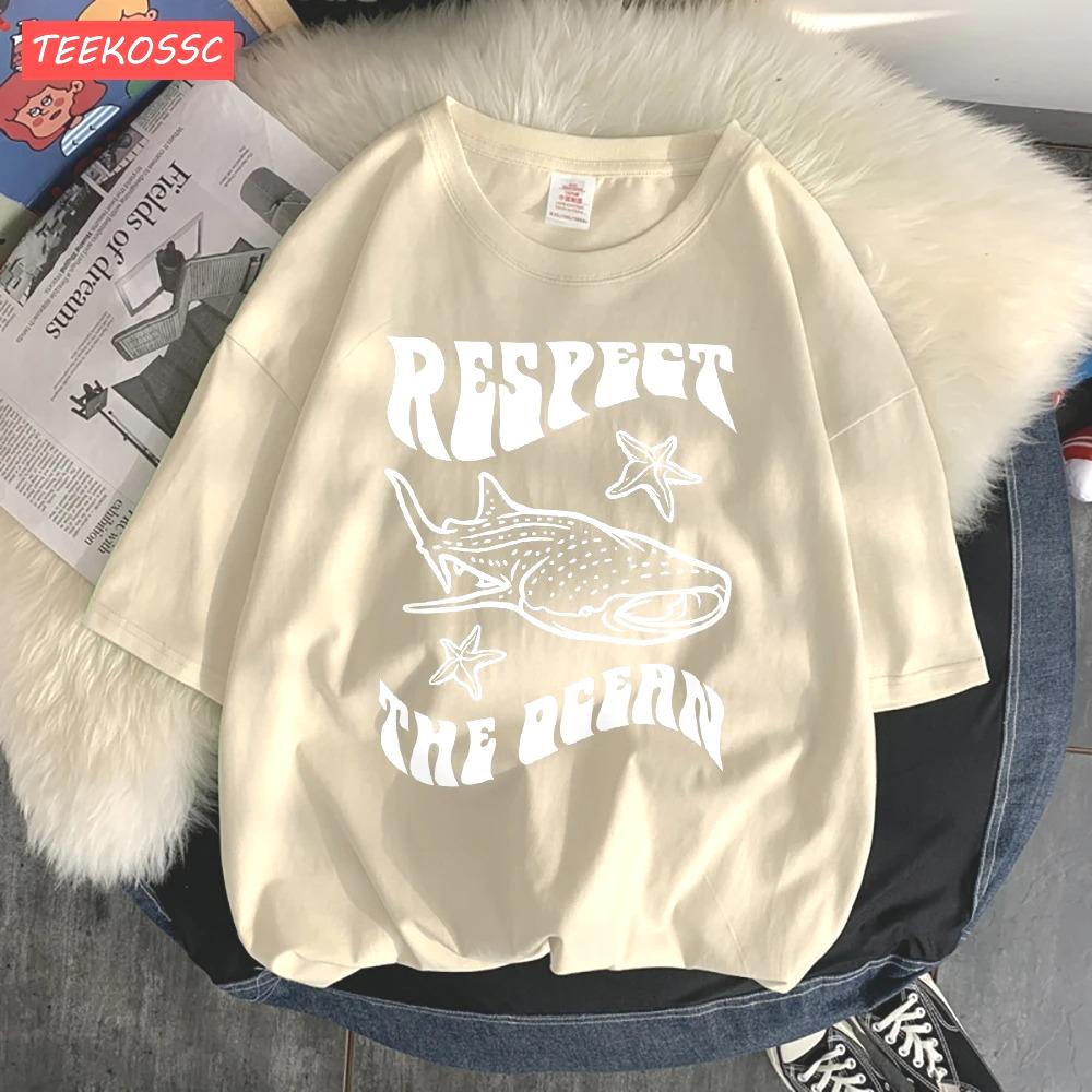 Respect The Ocean Protecting Whales Print Women T-Shirts Fitting T-Shirt Soft Tshirt Pleasure Breathable Tops Women Clothing