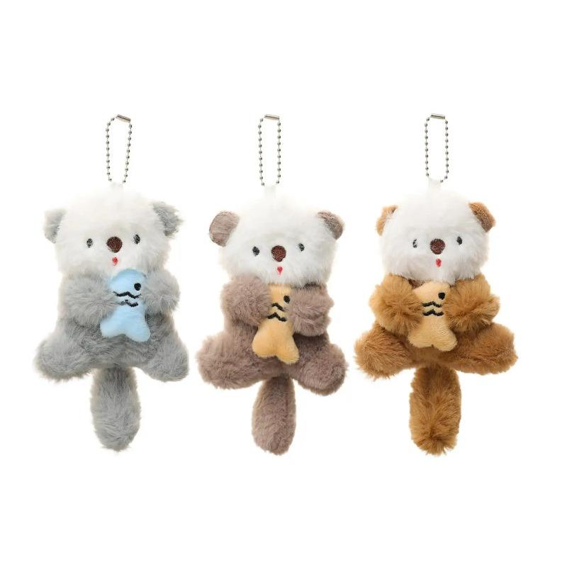 3pcs Cartoon Otter with Fish Plush Keychain Ocean Theme Backpack Charm Cute Healing Doll Pendant Small Gifting Ideas