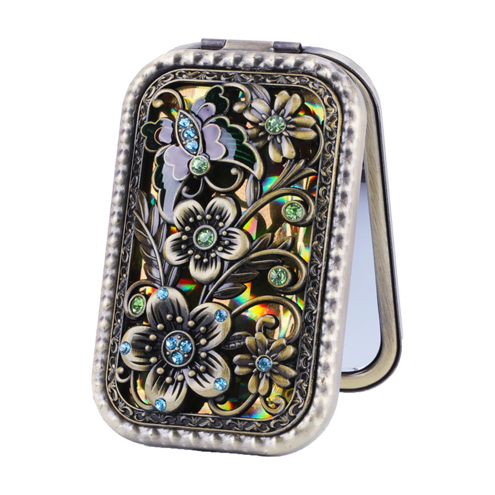 

1 шт. винтажный стиль элегантное складное зеркало двухстороннее портативное компактное зеркало для макияжа косметические принадлежности для путешествий One Size