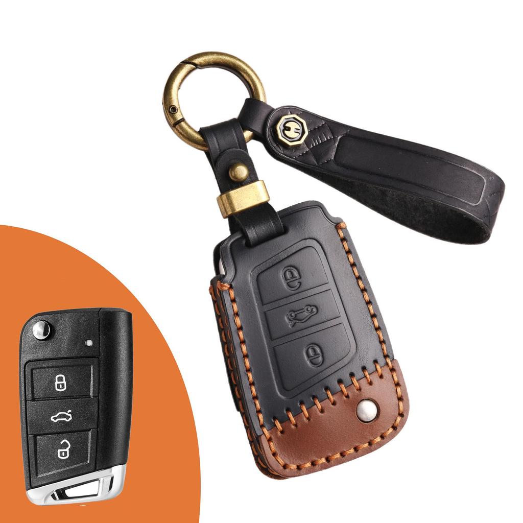 Genuine Leather Cowhide Key Cover for Volkswagen - Fits Lavida & Bora Models