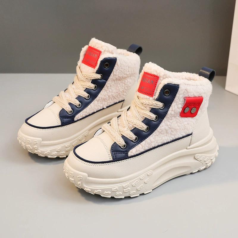 High-top Women's Shoes Plus Velvet Cotton Shoes To Keep Warm, Lamb Velvet Thick-soled To Increase Korean Students