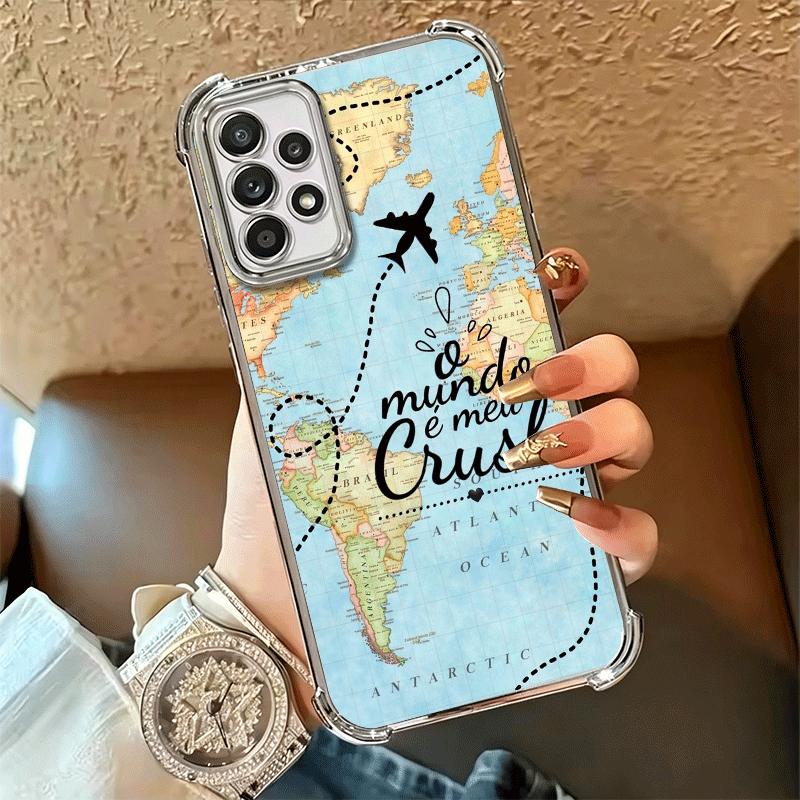 Travel Map Artistic Pattern Plating Phone Case For Samsung A17 A07 A37 A57 A16 A56 A15 A55 A14 A54 A13 A53 A26 A36 A25 A35 A24 A