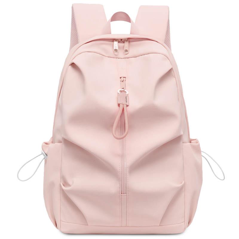 

Solid Color Student Schoolbag Large Capacity Nylon Backpack рожевий