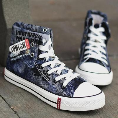 Herren Trendige High-Top Canvas Schuhe, Schwarz & Blauer Denim, Faltbares Obermaterial, Lässige Atmungsaktive Sneaker für Frühling & Sommer