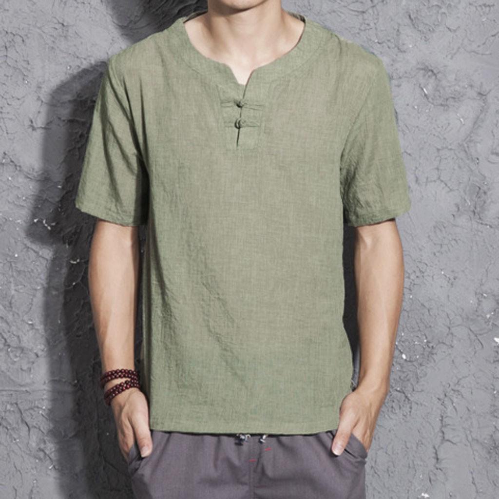 Linen T Shirt Mens Short Sleeve Solid Color Crew Neck Loose Casual Top Linen T Shirt Mens Short Sleeve Solid Color Crew Neck Loose Casual Top
