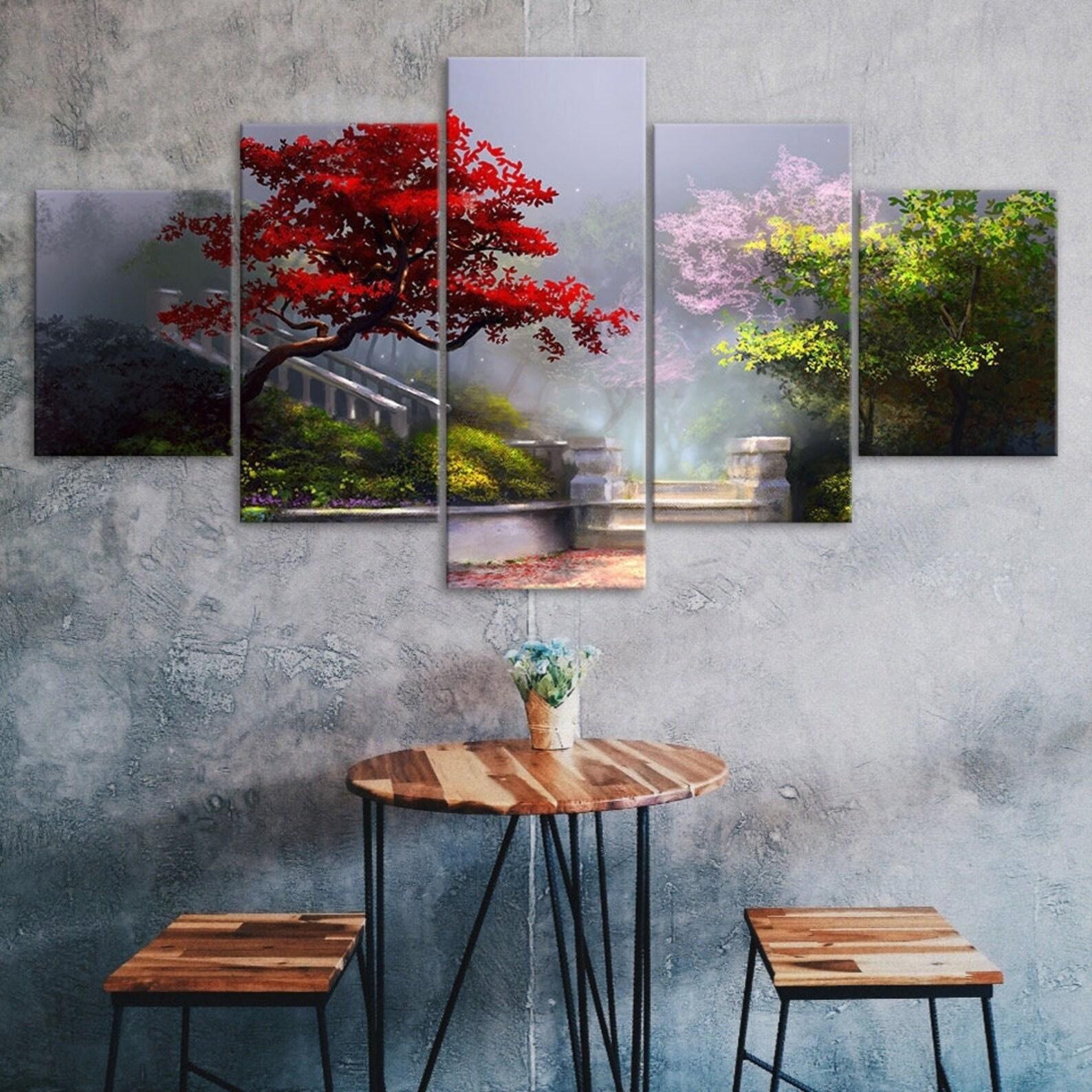 

Red Tree Garden Plants Canvas 5 Piece Five Panel Wall Print Modern Art Poster Picture Home Decor Gift For Him For Her 20X35 20X45 20X55CM