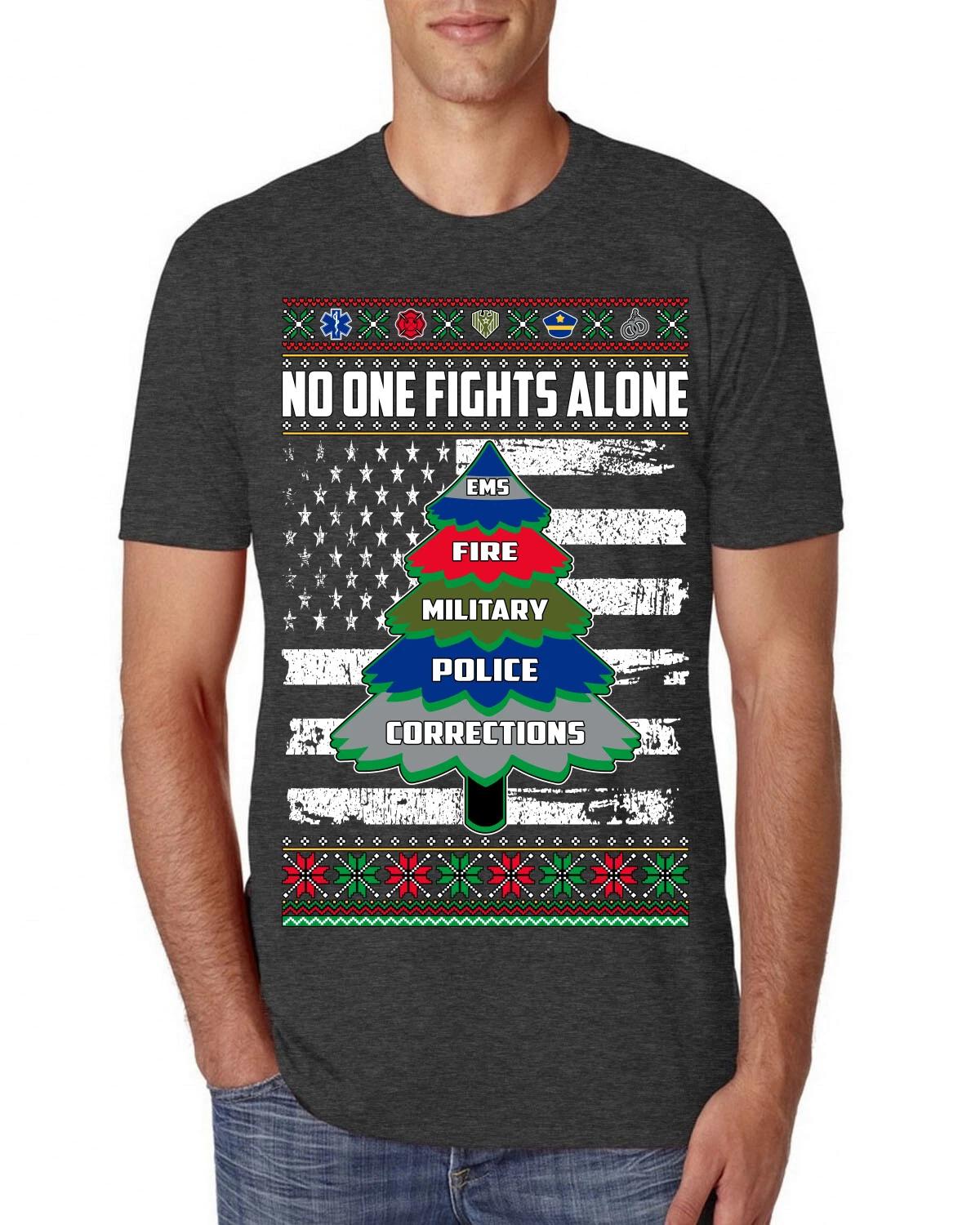 No One Fights Alone Holiday First Responder Police Fire Emt Men Premium T- Shirt S