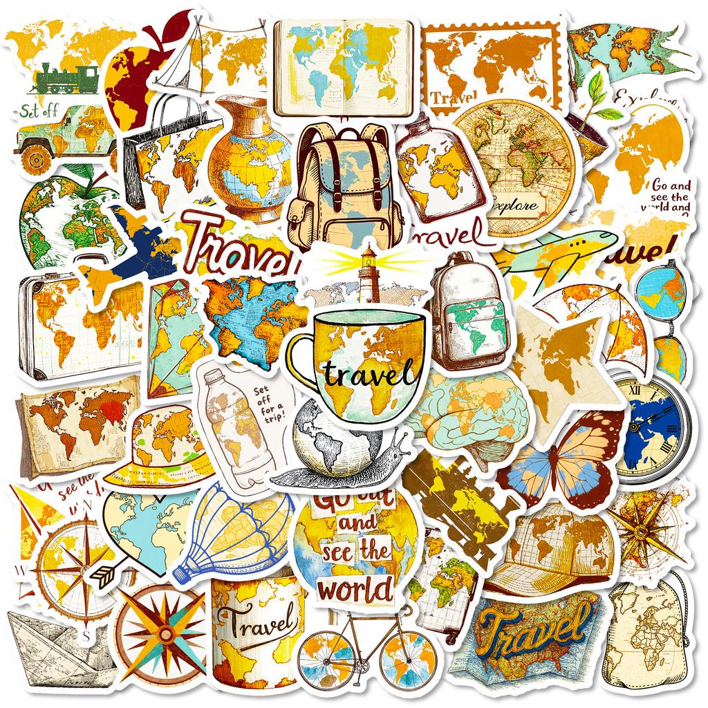 10 30 50Pcs Cartoons Travel Maps Stickers Kids Classic Toy Skateboard Creative Accounts Laptop Luggage Decal Graffiti Sticker