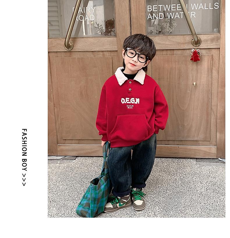 Fairy Tale Red Boys' Fleece Sweatshirt 2025 – Winter Thickened One-Piece Top for Children