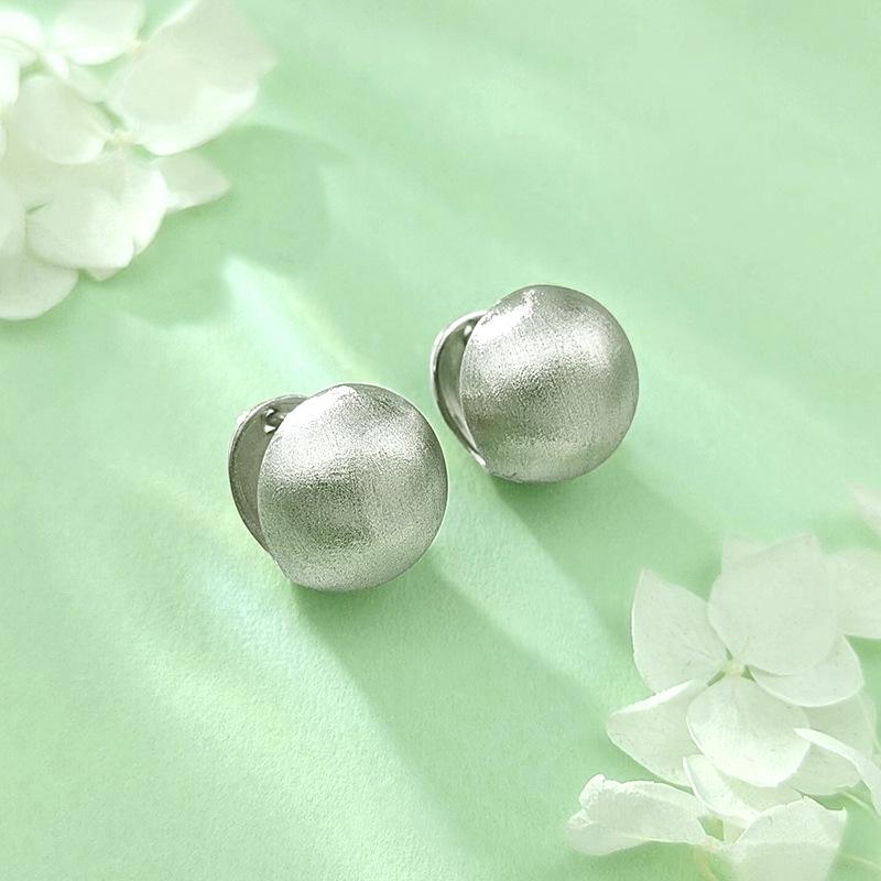 S925 Sterling Silver Brushed Matte Ball Stud Earrings - Women's Simple Luxury Design, European & American Style