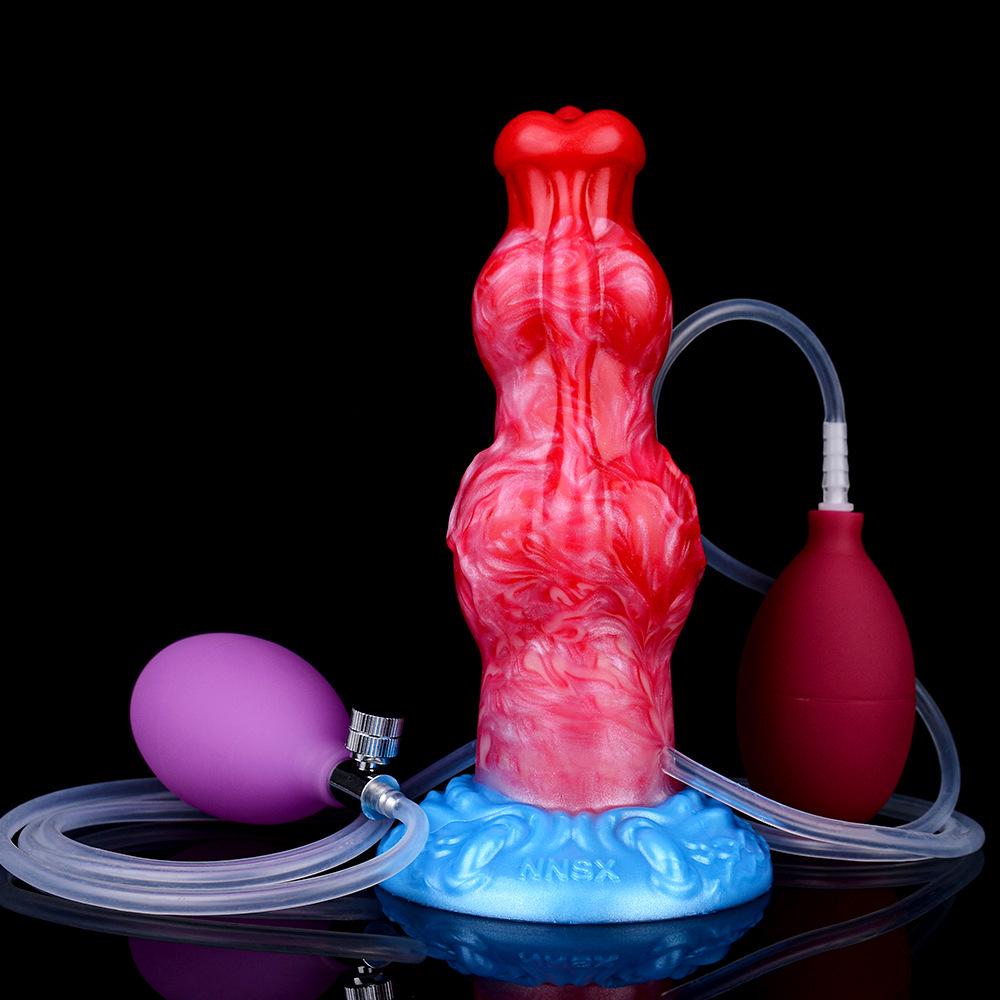 Dragon Flame Inflatable Silicone Dildo with Water Spray and Dog Knot Design for Women