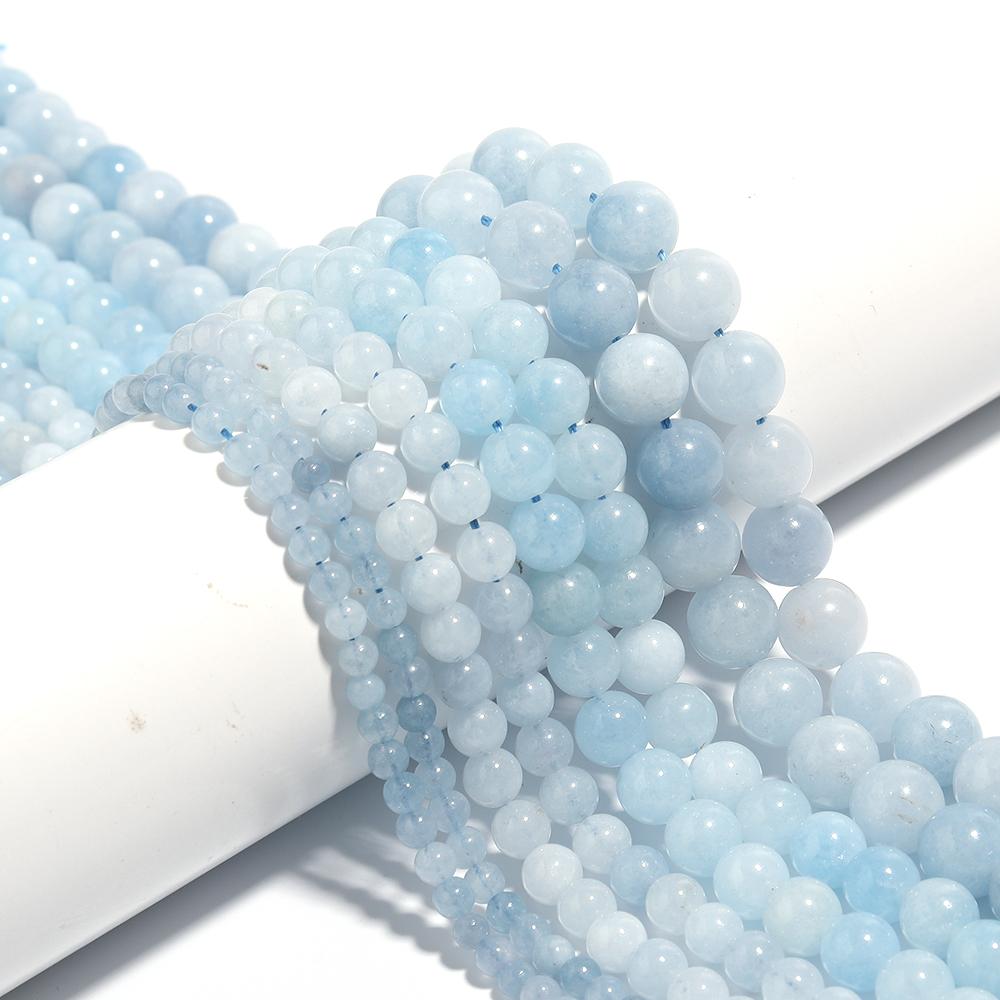 1 Strand Natural Stone Aquamarine Beads 4/6/8/10mm Light Blue Round Gem Beads for DIY Necklace Bracelet Beaded Making Findings