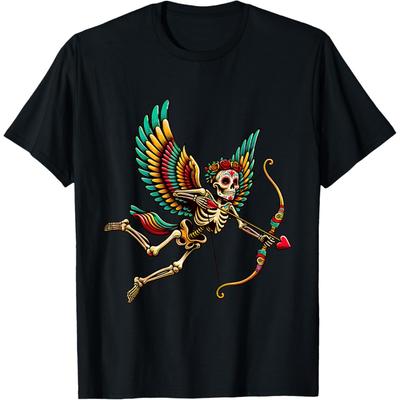 Amors Pfeil bringt Herzen zusammen Bunte Skelettkunst T-Shirt(6)
