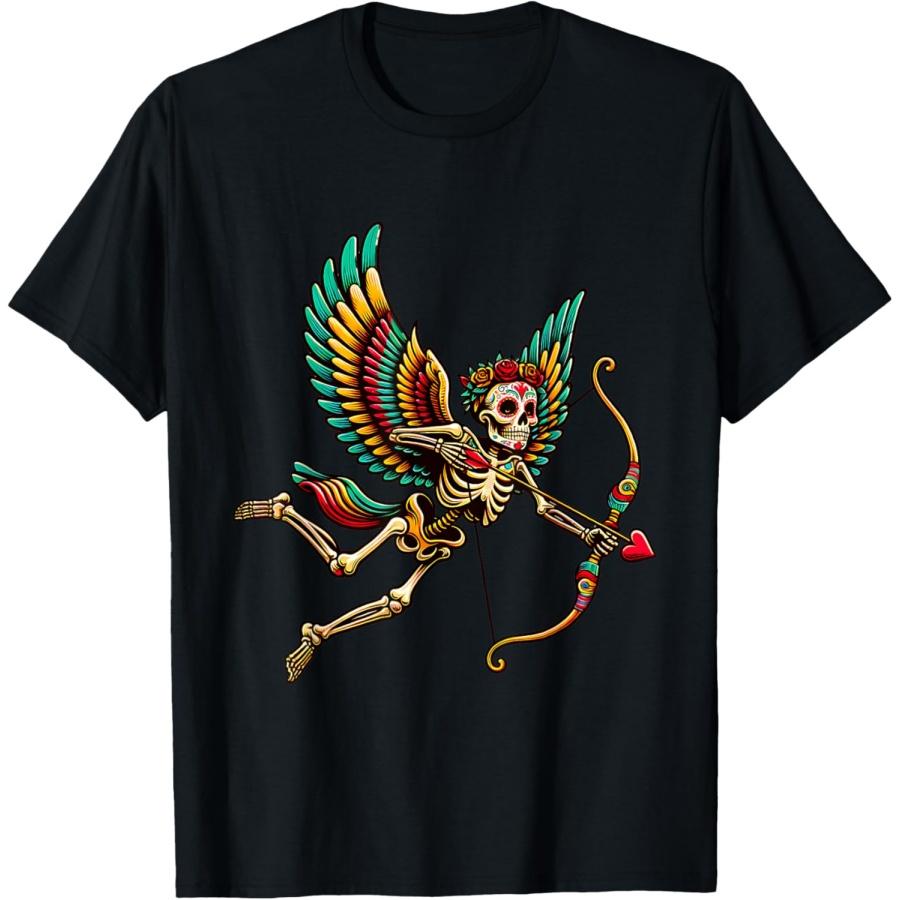 Cupids Arrow Brings Hearts Together Colorful Skeleton Art T-Shirt(6) S