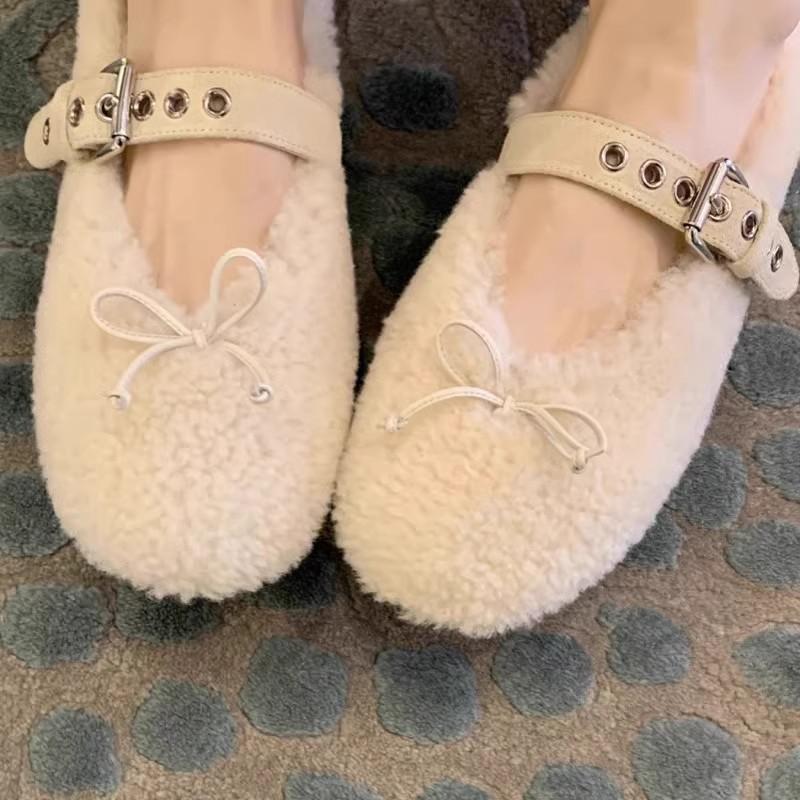 Warm and sweet bow one-word buckle with shallow mouth Mary Jane Mao Mao single shoes women