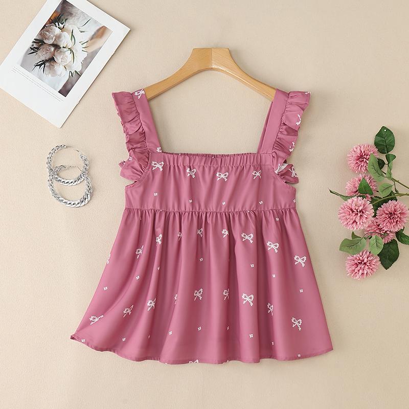 ZANZEA Women Casual Square Collar Bows Print Summer Sleeveless Tank Tops