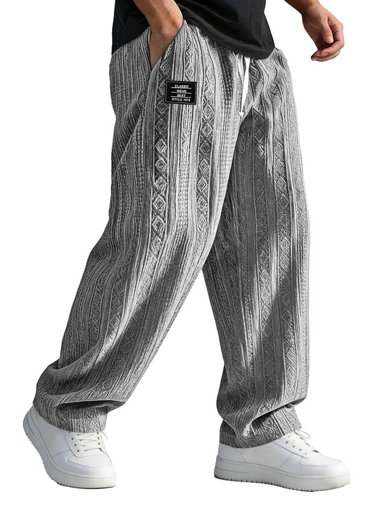 European and American straight-tube loose-tie sports casual pants knitted jacquard trousers men's versatile