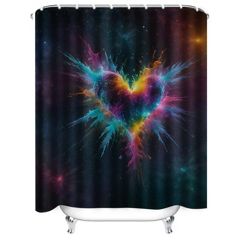 Galactic Heart Shower Curtain - Waterproof, Mildew-Resistant, Machine Washable For Cosmic Bathroom Decor