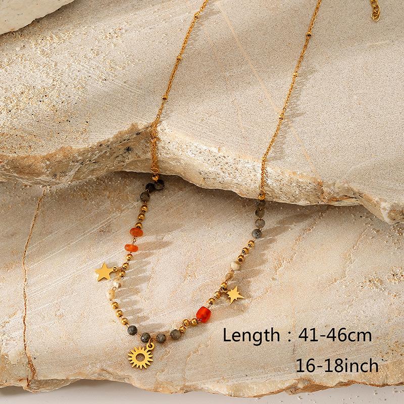 Colorful Natural Stone Titanium Steel Pendant Necklace Women Multi Layer Fashion Chain Collarbone Jewelry Gift