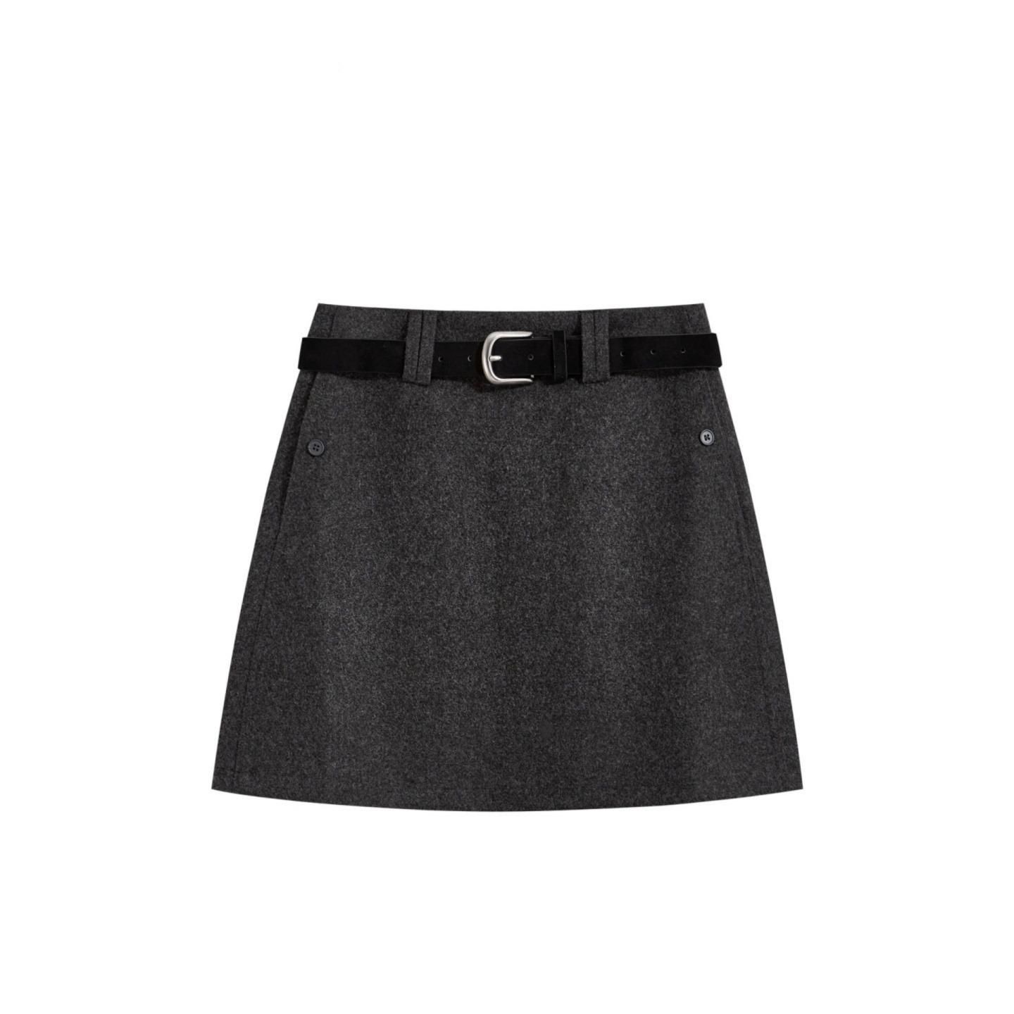 Gray Wool Blend High-Waisted A-line Mini Skirt for Women - Autumn/Winter Versatile Style 4XL