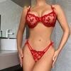Popular INS Style Love Embroidery Mesh Perspective Bow Sexy Lingerie Two-piece Set