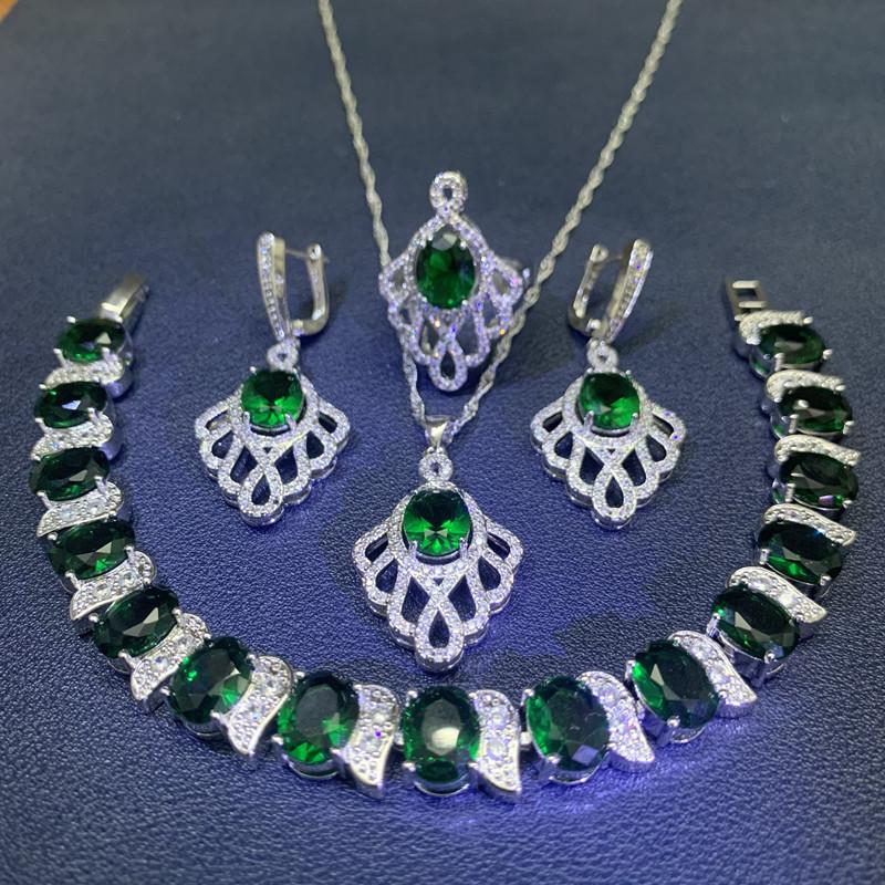 Pink Multi Colored Zircon Set Wedding Engagement Jewelry Four Piece Set Ladys Zircon Bracelet