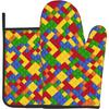 Colorful Building Blocks Oven Mitts and Pot Holders Set, Washable Heat Resistant Kitchen Non-Slip Grip Oven Gloves