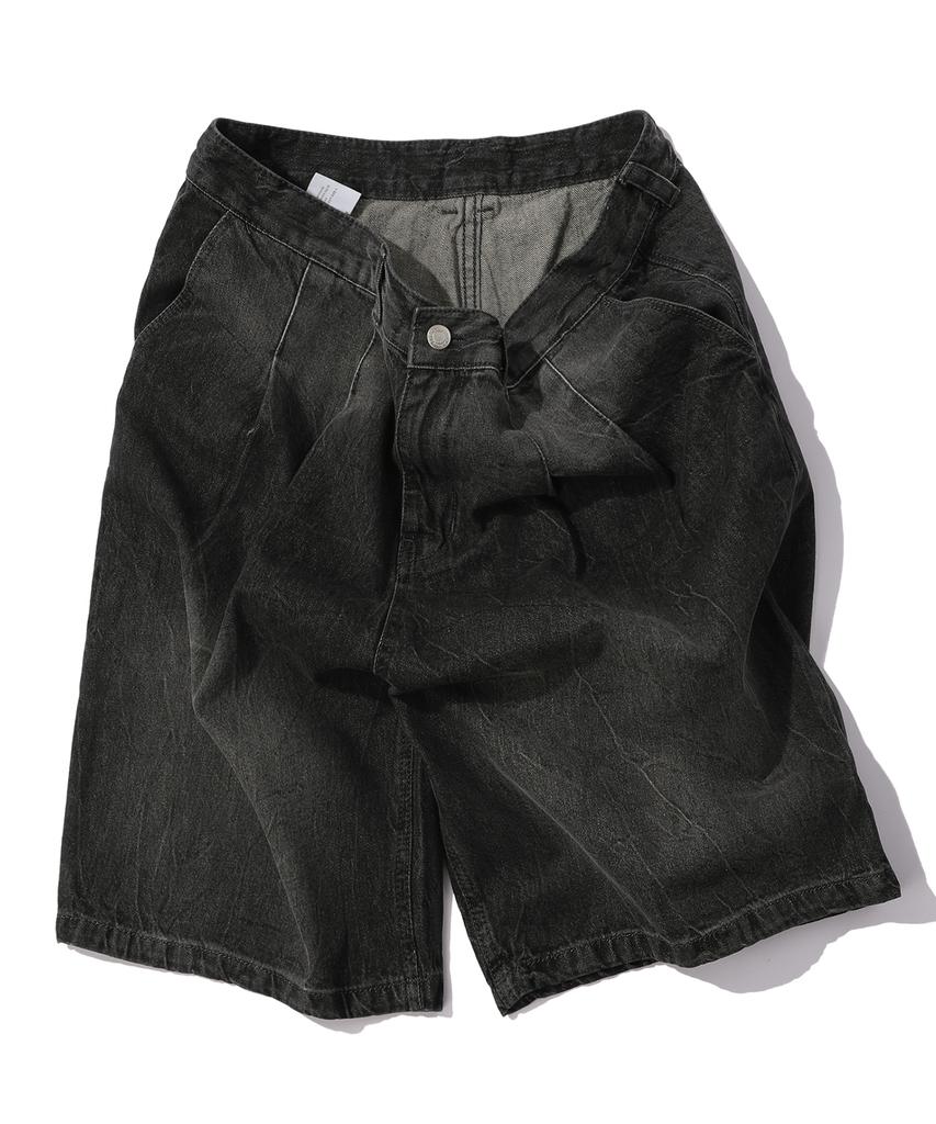 CPGN STUDIO Tie-Dye Bermuda Double-Pleated Denim Shorts Black