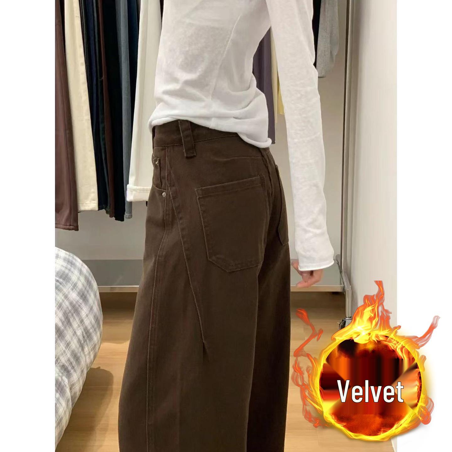 

Women s Plus Size Brown Fleece-Lined Pants: Curved, Slimming, Straight, and Wide-Leg Options for Pear-Shaped Figures 2XL [129-143 jin]