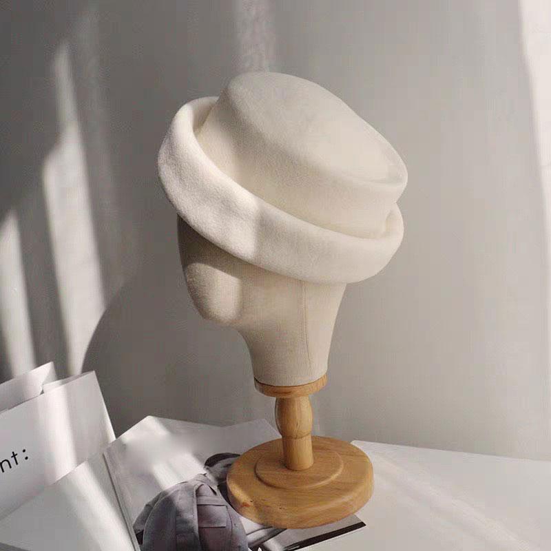 2026 New Autumn Winter Wool Retro Rolled Edge Beret Japanese Style Women's Fedora Hat French Elegant Wedding Church Pillbox Hat