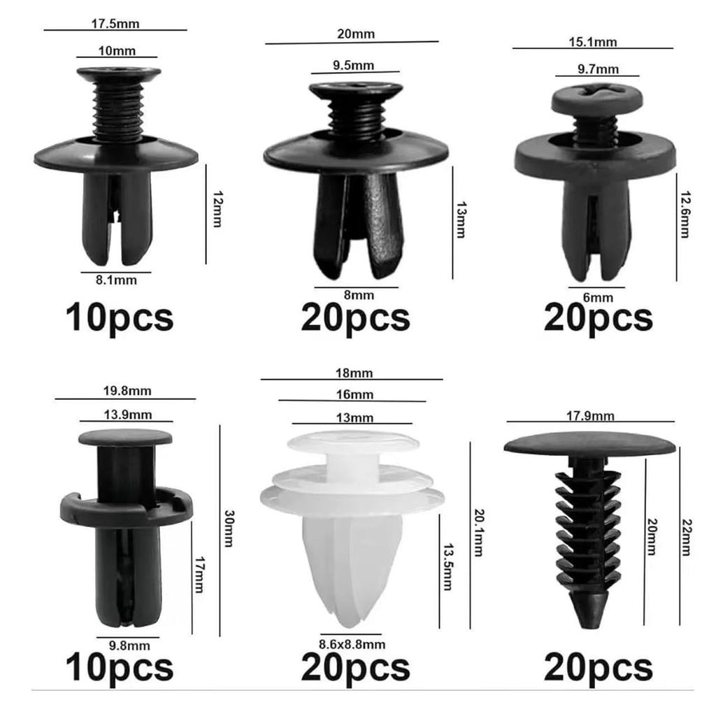 100 Pcs Car Bumper Push Retainer Clips 6 Type Nylon Fasteners Rivet Replacement Kit with 5 Fastener Removers Included 55 Pcs Nylon Universal Cable