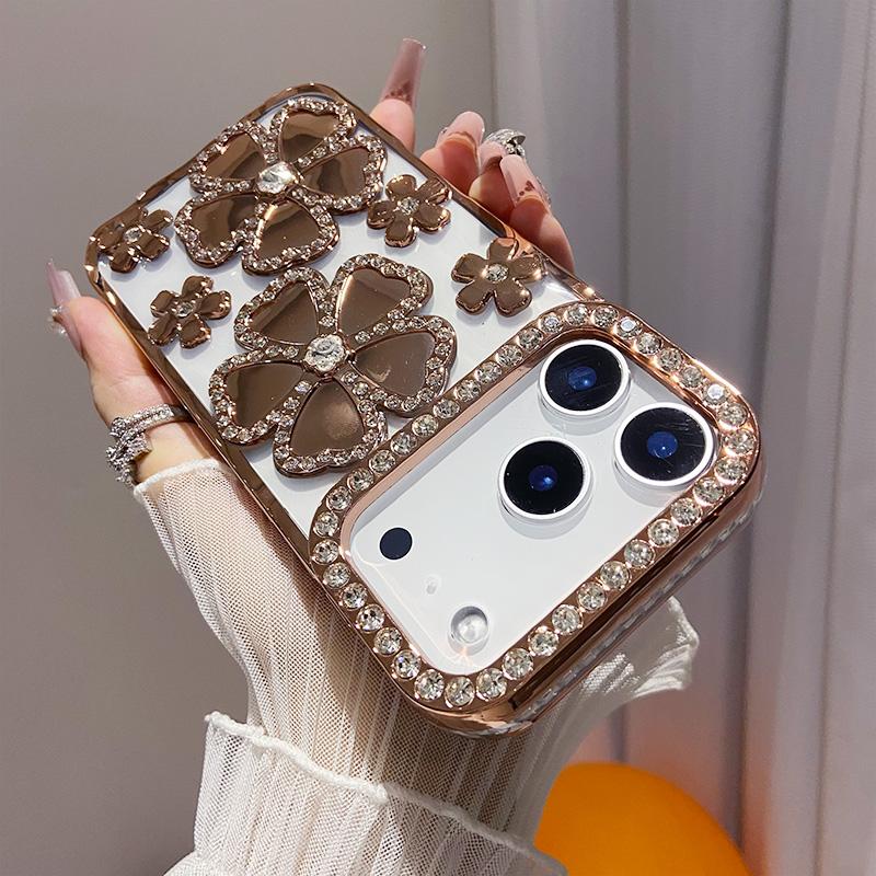Galvanisiert Klar Bling Glitzer Farbverlauf Blumen Hülle für IPhone 17 Air 16 15 11 12 13 14 Pro Max Weiches Silikon Stoßfeste Abdeckung