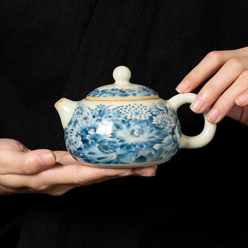 Horno Ru Pieza Abierta Tetera de Cerámica Hecha a Mano Porcelana Ru Olla Xishi Tetera Hervidor Portátil Tetera Kung Fu