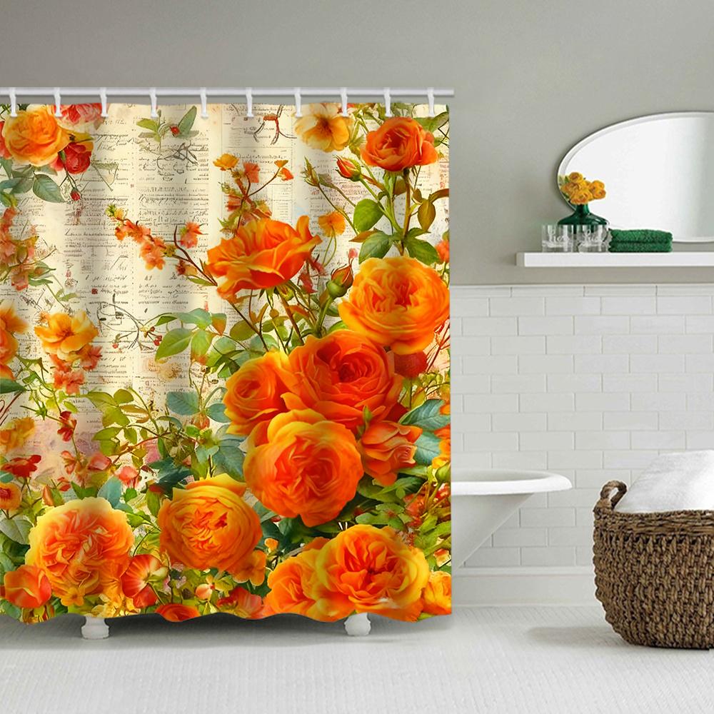 1/4 Marine Organisms Print Shower Curtains, Toilet Seat Decoration, Shower Curtain with Carpet and Toilet Lid, 70.8x70.8 Inch