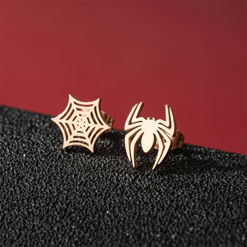 Cartoon Spider And Web Stainless Steel Stud Earrings For Women Punk Black Animal Bat Piercing Earings Halloween Party Gifts