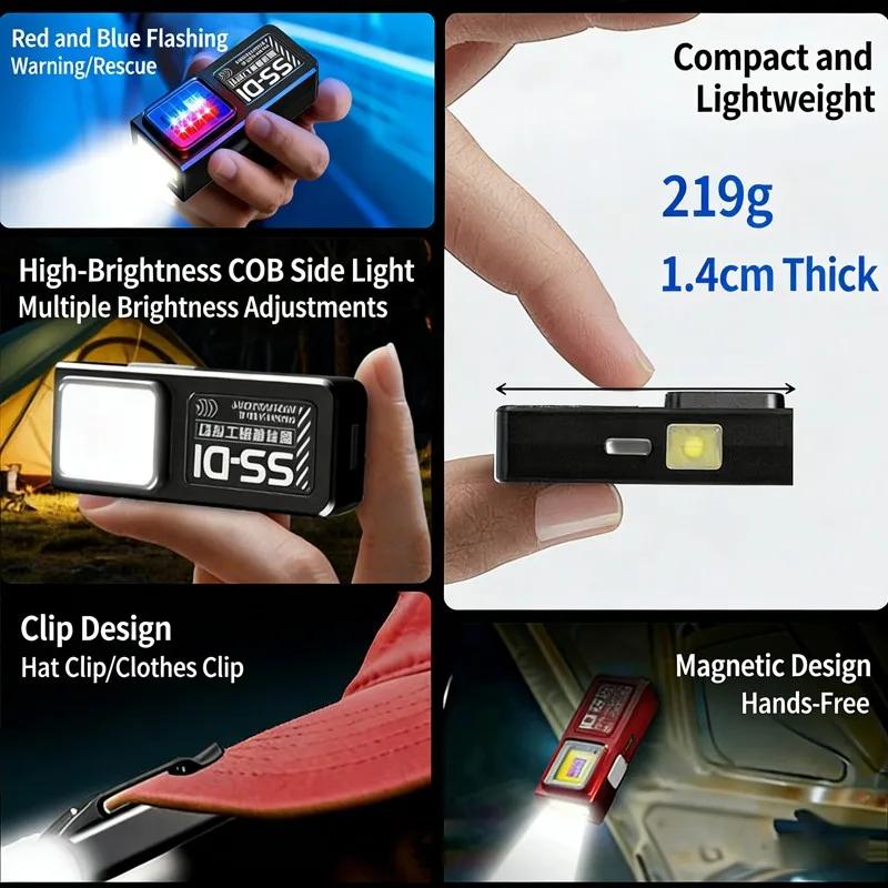 1/2Pcs Mini COB LED Flashlight Rechargeable Powerful Work Light with Clip Magnet Waterproof Camping Walking Pocket Lamp Portable Lights