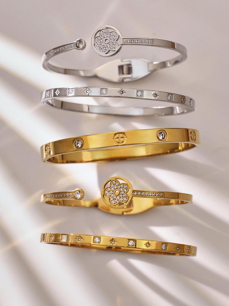 18k Gold-Plated Zircon Bamboo Bracelet Set: Geometric, European & American Style