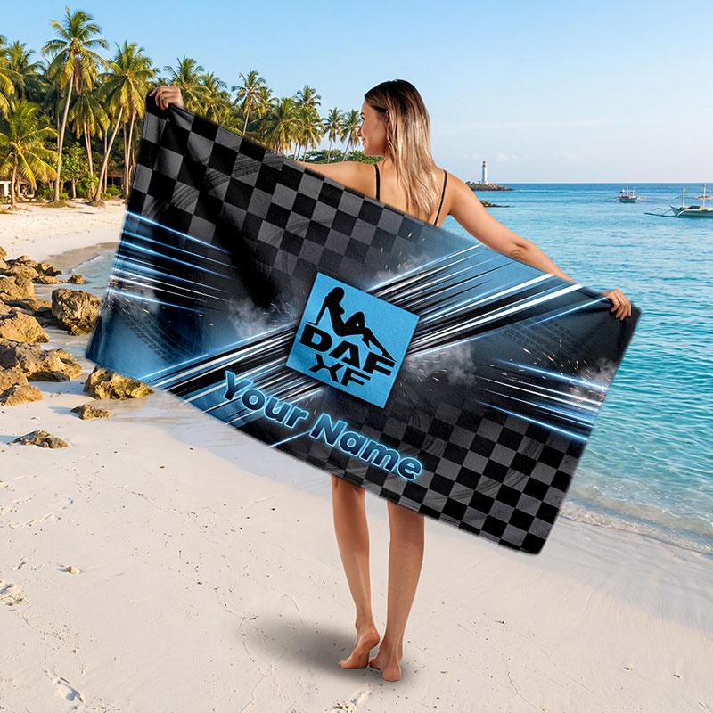 DAF Customized Name Text Beach Towel, Soft Absorbent Towel Beach Pool Travel Personal Gift