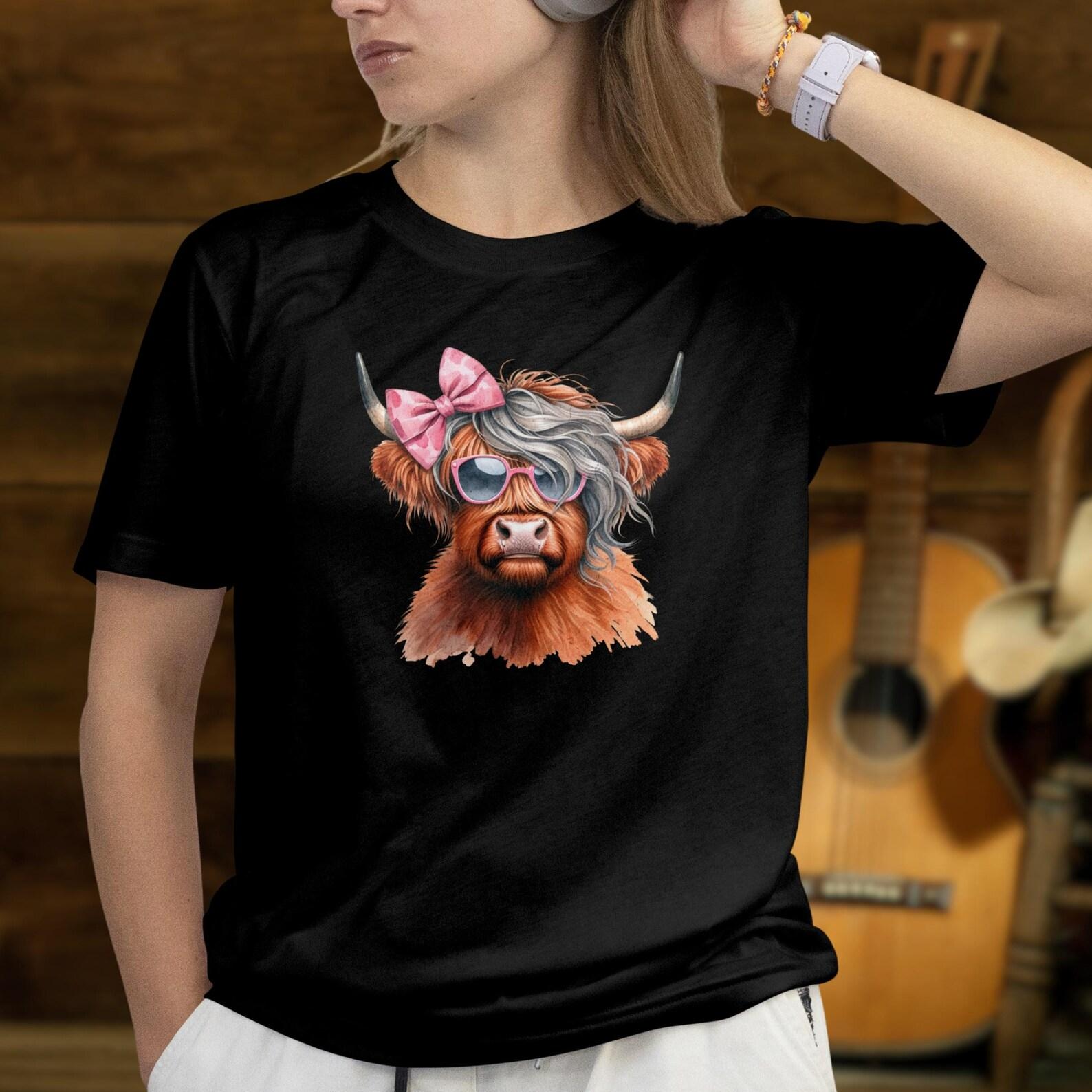 Funny Highland Cow T-Shirt, Western Cowgirl Style, Farm Lover Gift 3XL