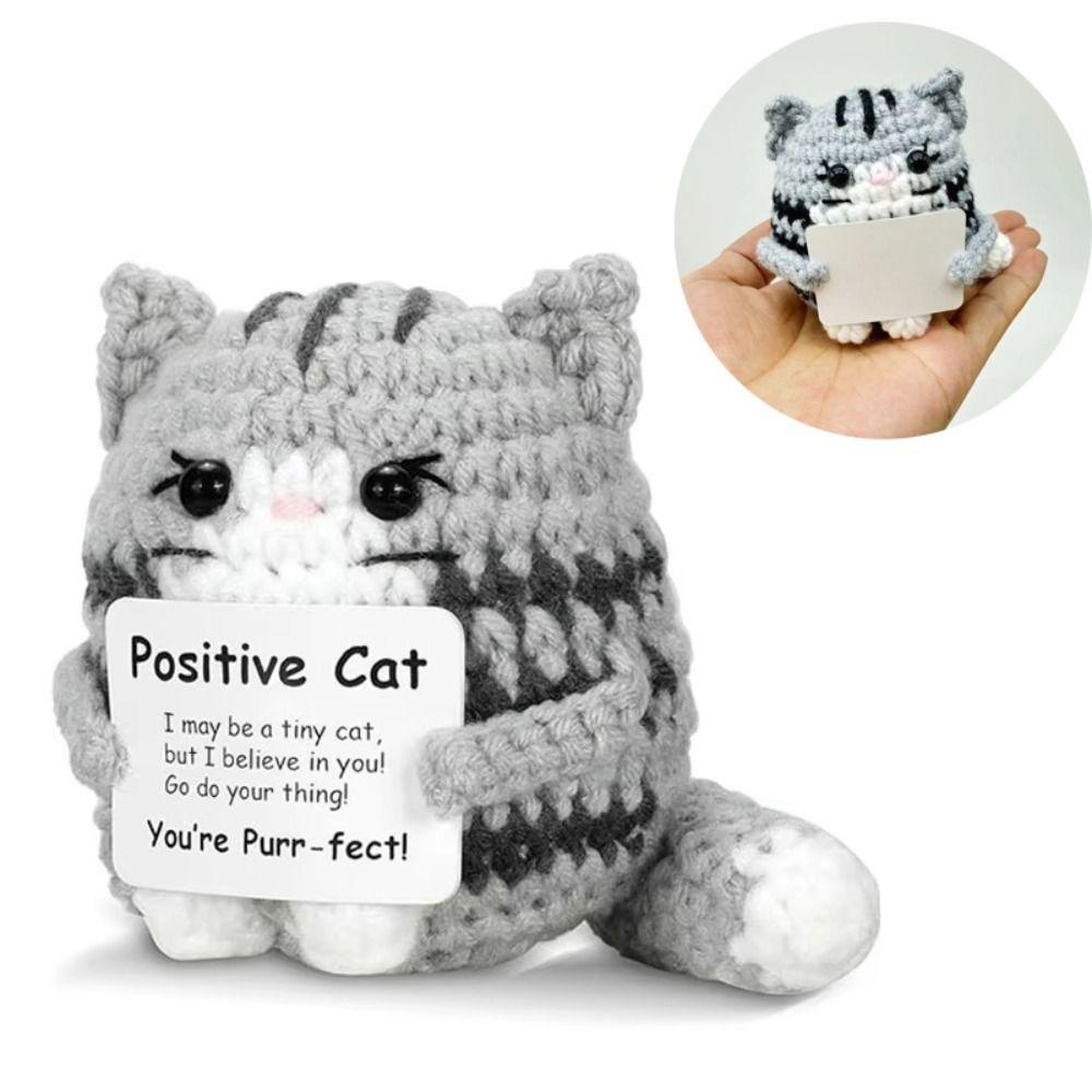 Handmade Knitted Crochet Cat Doll Carton Yarn Positive Energy Cat Doll  Home Decoration