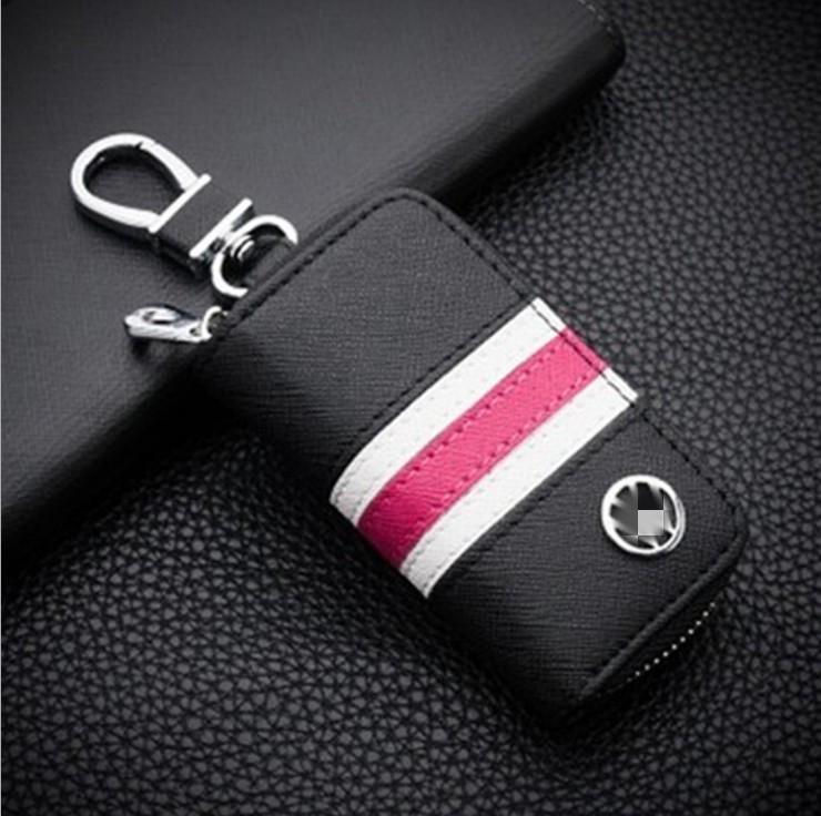 Men's Waist-Hanging Car Key Pouch with Stripe Zipper and Buckle