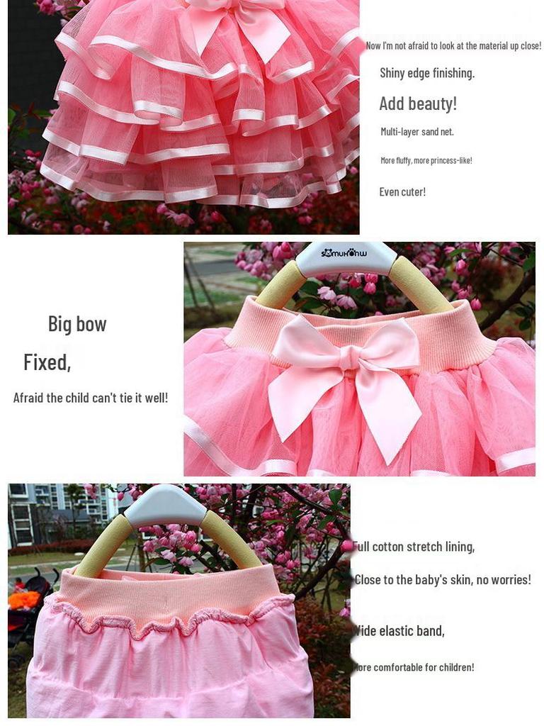 Versatile Girls' Princess Gauze Skirt - Layered Cake Design for All Seasons in Korean Style