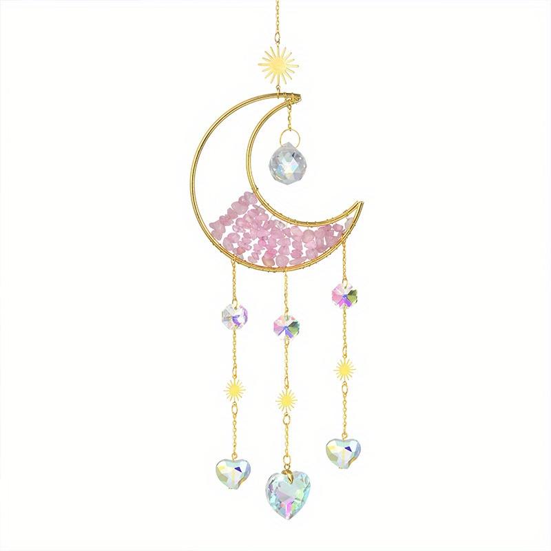 Moon Suncatcher Crystal Wind Chime Gold Moon Metal Hanging Pendant Diamond Rainbow Sun Catcher Window Car Hanging Garden Decor