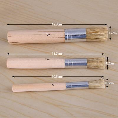 3Pcs Set Wooden Stencil Brush Chalk Paint Natural Pure Hog Bristle Brush Round