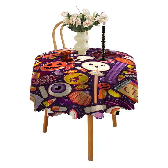 Halloweenský ubrus Pavoučí síť Dýňová čarodějnice Potisk Květina Hrana Kulatý tvar Snadná údržba Ochrana stolu Bankety Party Dekorace Ubrus