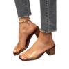 2025 summer new women's shoes simple and fashionable transparent upper one-character square head thick heel high heels slippers women