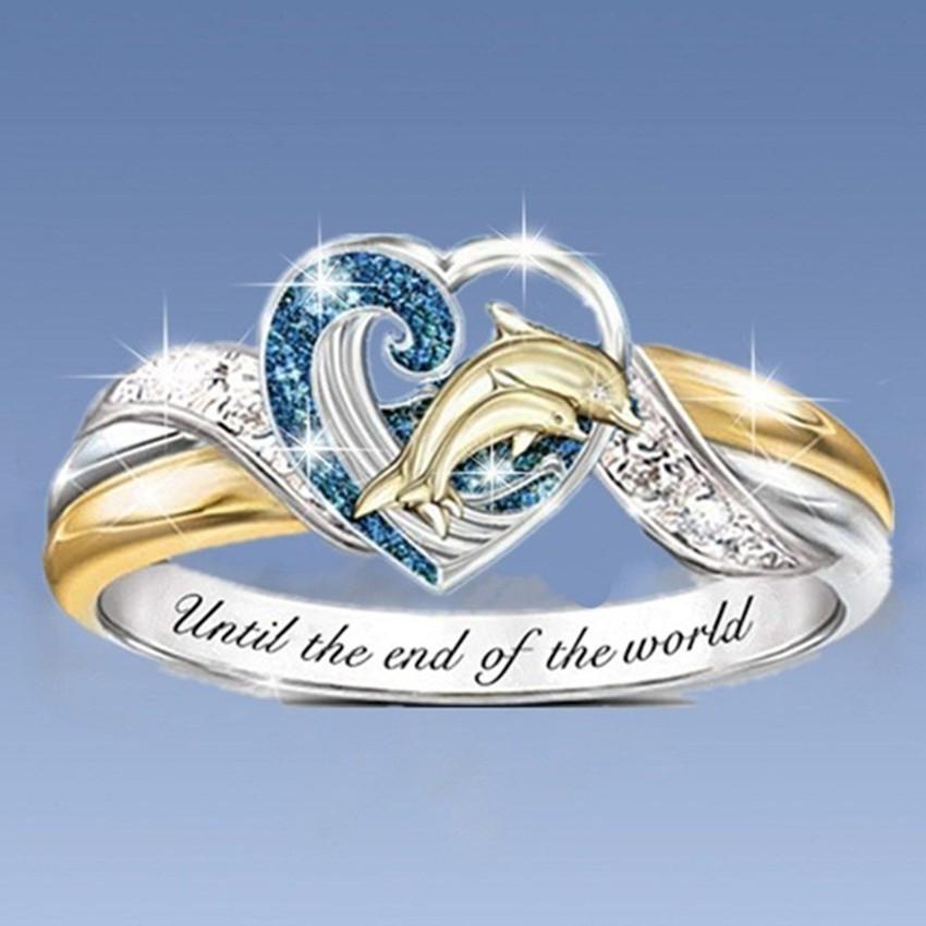 

Кольцо в форме сердца с дельфином, женское кольцо с подвеской 9 синий