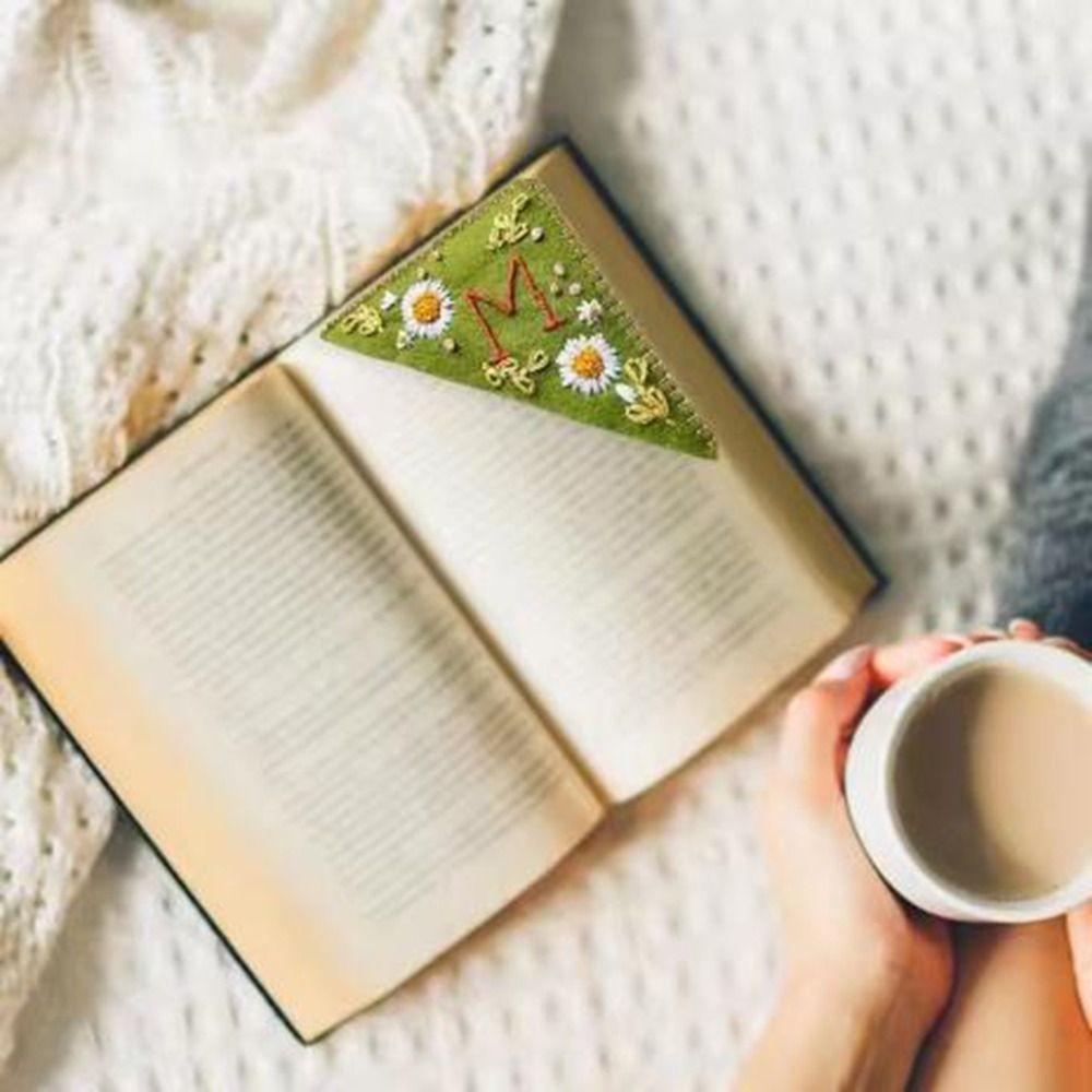 4Pcs Handmade Hand Embroidered Corner Bookmark 4 Styles Triangle Label Bookmarks for Girls Ages